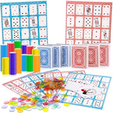 Imagem de Zubebe 642 Pack Poker Keno Game Set, 6 Deck of Multicolor Playing Cards, 600 Transparent Scoring Chips, Large Boards, Poker Bingo Set Keno Board Game for Family Gathering Casino Play Night (Classic)
