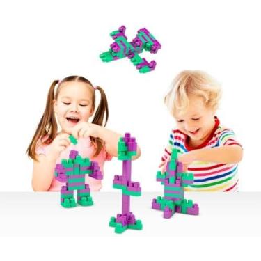 Imagem de Blocos de Montar Infantil, Peças Coloridas, Brinquedo Educativo para Construção, DISMAT (80 Peças)