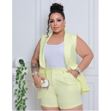 Imagem de Conjunto Plus Size Feminino Colete Longo E Short Alfaiataria - RezesMo