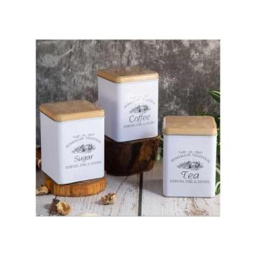 Imagem de Conjunto de potes de armazenamento para chá, café e açúcar - Metal Squ