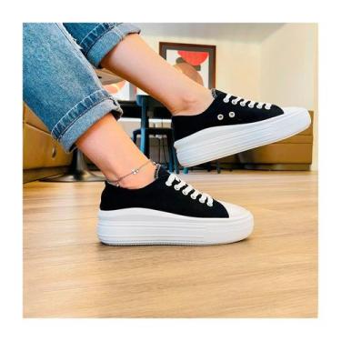 Imagem de Tênis de lona feminino casual urbano com plataforma preta - Lightbek O