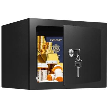 Imagem de SAFESafe Box com fechadura para chave, caixa de segurança de aço, 1 metro cúbico, pequenos cofres para dormitório de faculdade em casa e uso pessoal, 23 cm L x 17 cm P x 17 cm A, pequeno cofre para