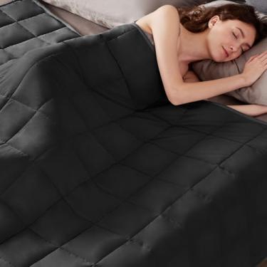 Imagem de Cobertor pesado tamanho solteiro (122 cm x 182 cm 9 kg), cobertor pesado ultra macio e aconchegante para adultos, cobertor pesado com cobertor macio lavável na máquina, preto