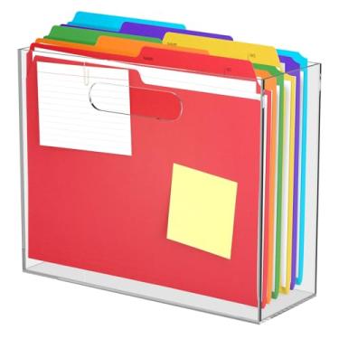 Imagem de Caixa organizadora de arquivos de acrílico, organizador de pastas de arquivos suspensos, suporte de pasta de arquivo de letras, caixa de armazenamento portátil de arquivos de mesa com alça para