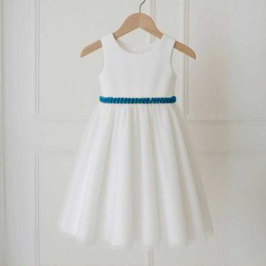 Imagem de Vestido Infantil Longo Branco com Tule e Cinto Royal Daminha Casamento