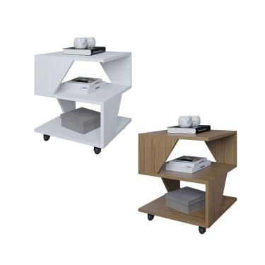 Imagem de Kit Com 2 Mesa De Cabeceira Spin Para Quarto Casal Poquema Branco/carvalho