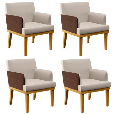 Imagem de Kit 4 Poltronas Decorativas Para Sala De Estar Beatriz W01 Linho Cru Couríssimo Marrom - Lyam Decor