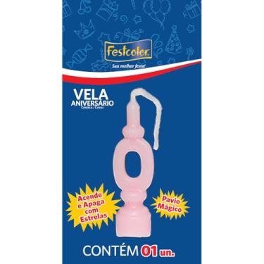 Imagem de Vela de Aniversário Número 0 Rosa, Festcolor
