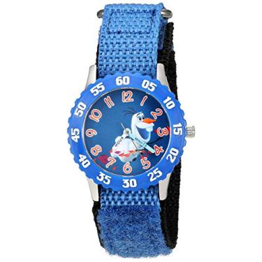 Imagem de Disney Relógio infantil Frozen com pulseira de nylon analógico Time Teacher em aço inoxidável, azul, azul, Relógio de quartzo