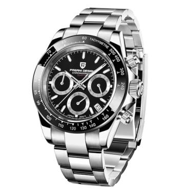 Imagem de Relógio cronógrafo Pagani Design, ouro rosa com pulseira de borracha preta, mostrador de 40 mm, movimento japonês VK63, vidro de safira sintética, PD-1664, Aço preto, Luxuoso