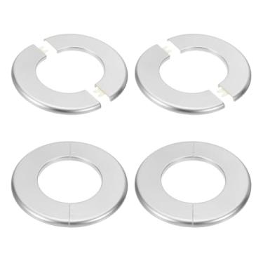 Imagem de PATIKIL Flange de parede 140 mm / 5,5" OD, 4 peças de cobertura de placa de escudo redondo PPR placas de cobertura de encanamento com fita autoadesiva para torneira de tubo de água de 78 mm / 3,1" de