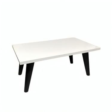 Imagem de Mesa de Centro Retangular PVC 50x30cm - Pés Palito, Design Moderno e Leve para Sala e Eventos (Branco/Preto)