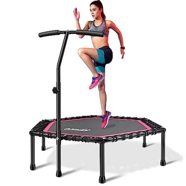 Imagem de Newan Mini Trampolim Silencioso 101,6 cm - 121,92 cm Trampolim Trampolim Elástico Rebounder Jumping Cardio Treinador para Adultos - Max Limit 330 lbs, A Hexagonal 48 inch pink, 48 inch