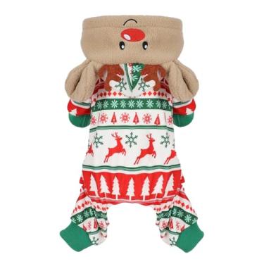 Imagem de Sebaoyu Pijamas de Natal para cães, pijamas de inverno chihuahua yorkie com estampa de rena de cachorro, pijamas macios para cães, roupas de cachorro, macacões, roupas para cães pequenos de ano novo