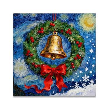 Imagem de LKXGRRSFG Linda coroa de flores impressão artística de Natal, aquarela pincelada em tela, decoração de férias 69,8 x 69,8 cm sem moldura