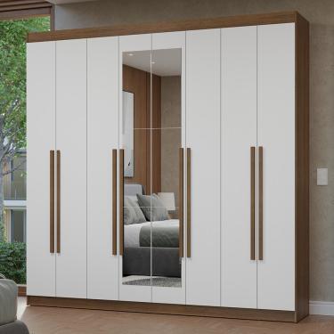 Imagem de Guarda-Roupa Casal 8 Portas Batentes com Espelho Rustic/Branco/Rustic Netuno Madesa