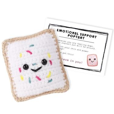 Imagem de Suporte emocional pop tart, brinquedo de crochê engraçado feito à mão com cartão inspirador tricotado brinde de tricô boneca fofa torta presente reduz a pressão para mulheres homens decoração (branco)