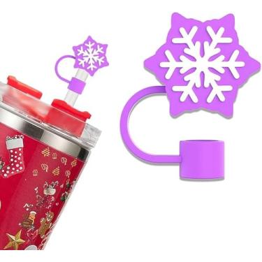 Imagem de Bonita capa de palha de floco de neve para tampas de palha de 1,134 g para copo Stanley, topos de palha de Natal, topos de palha de silicone para acessórios de copo de canudos de 10 mm/0,4 polegadas