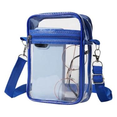 Imagem de Bolsa transversal transparente com alça ajustável, bolsa carteiro transparente para shows, festivais e eventos esportivos, Azul, Small