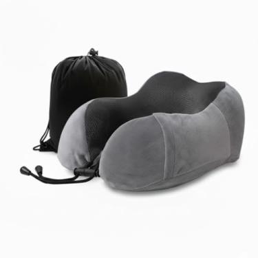 Imagem de x-merry toy Travesseiro de pescoço para viagem, travesseiro de avião atualizado com suporte de cabeça 360 almofada de espuma viscoelástica para dormir no carro, trem e escritório, viagens (cinza