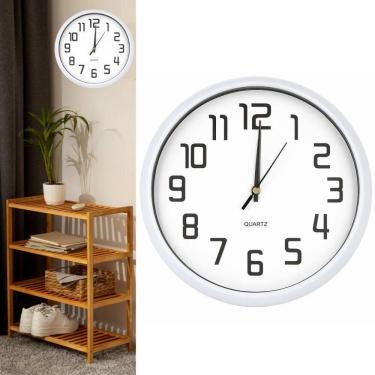 Imagem de Relogio De Parede Redondo Vintage Branco 30cm Analogico Numeros Grandes Design Moderno Silencioso Cozinha Escritorio