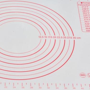 Imagem de Tapete de silicone para pastelaria com guia de medição, tapete antiaderente com guias circulares e tabela de conversão de temperatura, vermelho