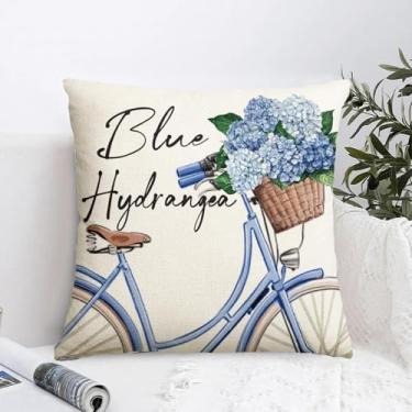 Imagem de 1 capa de almofada de hortênsia azul 45,7 x 45,7 cm Hello Love Flowers capa de almofada decorativa verão primavera dia das mães capa de almofada para fazenda gramado pátio casa sofá decoração de sofá