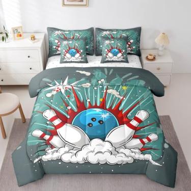 Imagem de Manfei Jogo de cama solteiro com 7 peças de bolas de boliche, jogos de competição esportiva moderna para meninos e meninas, grafite tie-dye (edredom + lençol de cima + 2 fronhas + 2 fronhas de