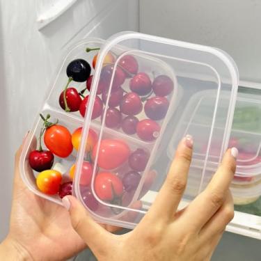 Imagem de 1 caixa de armazenamento de alimentos de duas grades para cozinha, geladeira PP de grau alimentício, recipiente fresco para frutas e legumes, 16,5 x 12,5 x 3,2 cm