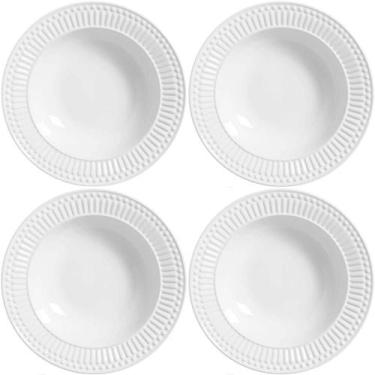 Imagem de KIT C/ 4 Pratos Fundo de Cerâmica Roma 22cm Branco - Porto Brasil