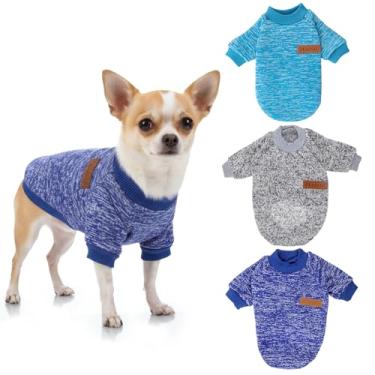 Imagem de 3 peças de suéteres para cães pequenos, meninos e meninas, roupas quentes de inverno para animais de estimação, moletom macio para filhotes, gatos, chihuahua yorkie (azul marinho, cinza, azul claro
