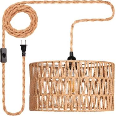 Imagem de Luminária suspensa Maliralt Rattan Pendant Light, cabo cilíndrico de 5