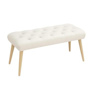 Imagem de Banqueta Classic Estofada em Suede – Banco Decorativo com Pés de Madeira para Quarto, Sala ou Hall de Entrada (Areia)