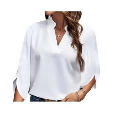 Imagem de Blusa De Verão plus Size Com Decote Em V Para Mulheres, Elegante, Solt
