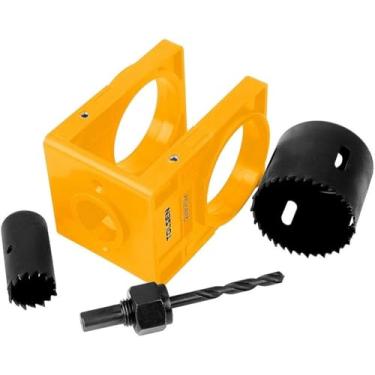 Imagem de TOLSEN Kit de instalação de fechadura de porta, conjunto de serra de furo com modelo de guia de moldura de posicionamento de mandril, cortador de orifício de fechadura de porta para portas de madeira