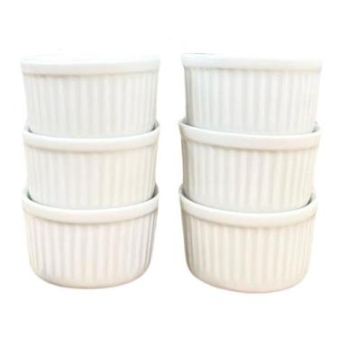 Imagem de Jogo de 6 Ramequins de Porcelana Branca de 100ml com Forma Canelada - 