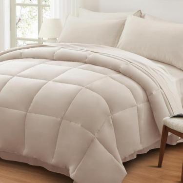 Imagem de Conjunto de edredom de cama Anluoer Queen Size Beige, 7 peças com lenç