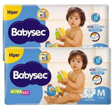 Imagem de Kit Fralda Descartável Babysec UltraSec Hiper M 68 Unidades - 2 Unidades