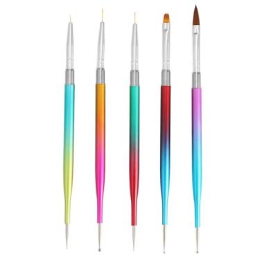 Imagem de Pincéis de arte de unhas de ponta dupla, kit de ferramentas de design de unhas com 5 peças, incluindo pincel de delineador de unhas e canetas de pontilhamento multicoloridas