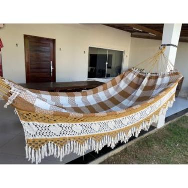 Imagem de Rede de Dormir, Rede de Descanso Dormir Bucho de Boi Toda Reforçada Até 350kg Estampada(BRANCA COM CARAMELO)