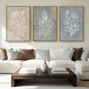 Imagem de Anyzal Arte de parede Botanical Farmhouse, pintura floral, boho, arte botânica, para sala de estar, quarto, sala de jantar, 40,6 x 61 cm, conjunto de 3