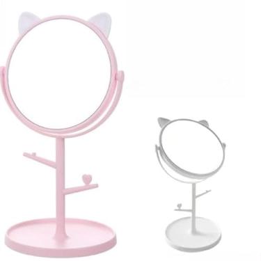 Imagem de Mini Espelho de Mesa Penteadeira Porta Bijuteria Gatinha – Organizador de Maquiagem e Joias Decorativo (1pç azul)