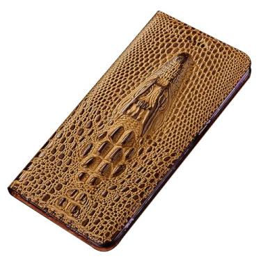 Imagem de POYUFRG Capa carteira para Honor Magic 8 Pro/Magic 8, capa de couro genuíno com estampa de cabeça de crocodilo 3D, capa flip magnética com compartimentos para cartões, marrom, 8 Pro