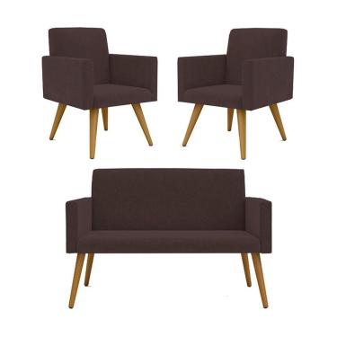 Imagem de Kit Namoradeira + 2 Poltronas Decorativas Sala marrom