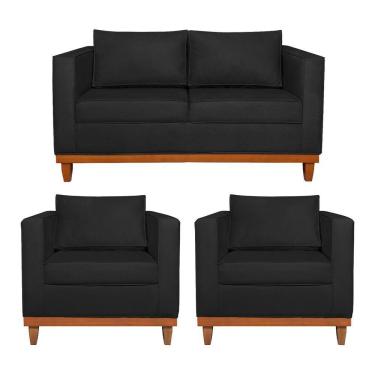 Imagem de Kit Sofá 2 E 3 Lugares E 2 Poltronas Europa 180 Cm Suede - Amarena Móveis Preto