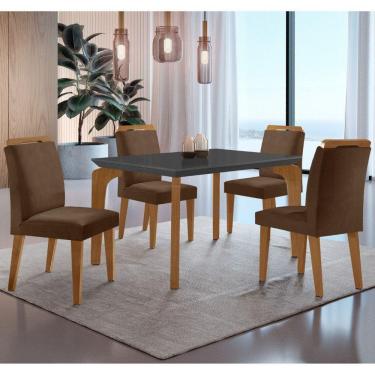 Imagem de Conjunto Mesa Liz 120cm Mdf Com 4 Cadeiras Athenas Moderna Veludo Marrom/grafite/imbuia