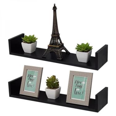 Imagem de Kit 2 Prateleiras em U 90X20cm Preta com Suporte Invisível