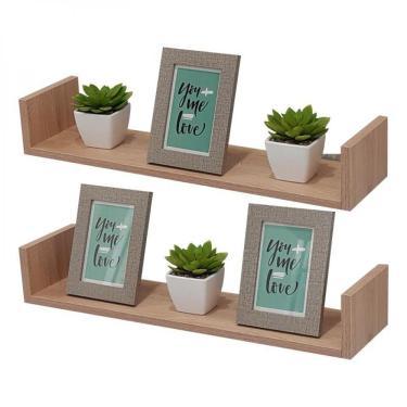 Imagem de Kit 2 Prateleiras U 80 X 25cm Carvalho Suporte Invisível