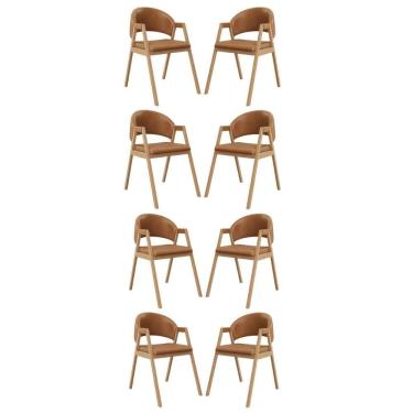 Imagem de Kit 8 Cadeiras Para Mesa De Jantar Moderna Courino Balaqui Marrom Claro