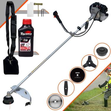 Imagem de Roçadeira Com Sistema Antivibração À Gasolina Toyama TBC43H 43cc 1,7HP 12.000rpm Multifuncional Completa Com 5 Opções de Cortes + ÓLEO TOYAMA 2 Tempos